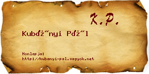 Kubányi Pál névjegykártya